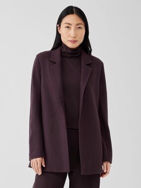 NWT Eileen Fisher Boiled 100% Wool Jersey Long Blazer in plum sz M